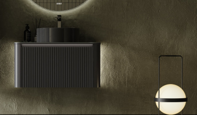 Тумба Lumino 80 антрацит с покраской в эмали и столешницей из стекла lacobel