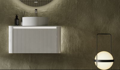 Тумба Lumino 80 белая с покраской в эмали и столешницей из стекла lacobel