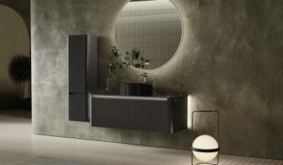 Тумба Lumino 120 антрацит с покраской в эмали и столешницей из стекла lacobel