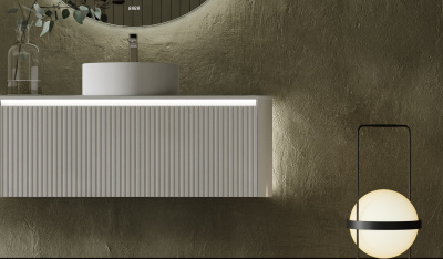 Тумба Lumino 120 белая с покраской в эмали и столешницей из стекла lacobel