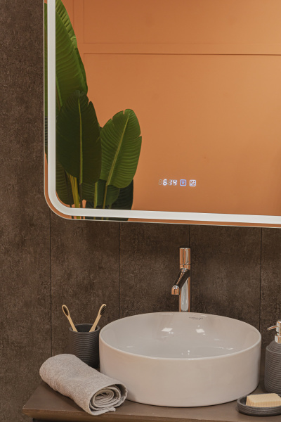 Зеркало-шкаф Левый Лантана Белый 70х80 Сенсор 3-6К Часы Антипар