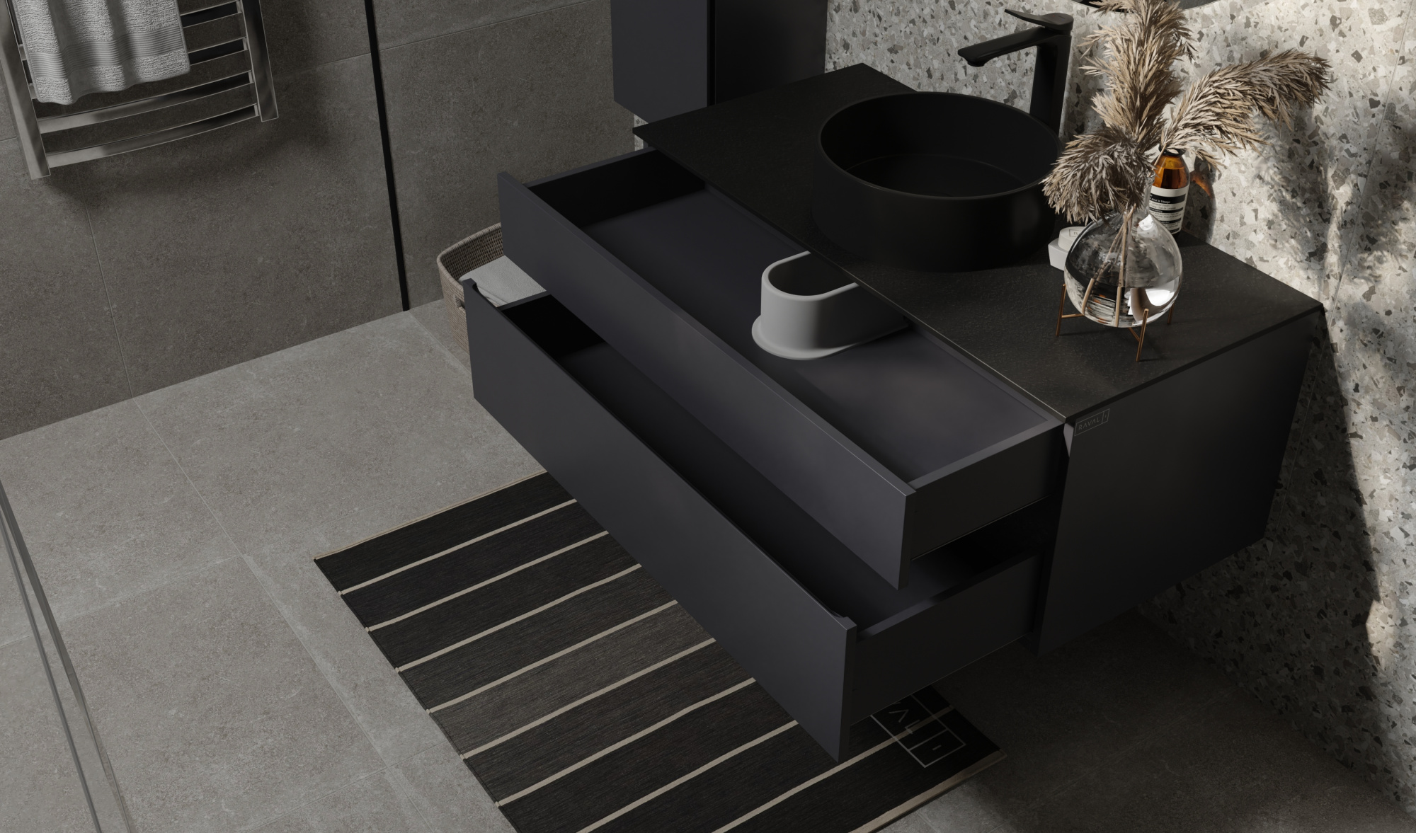 Тумба Decent 100 антрацит, с керамогранитной столешницей