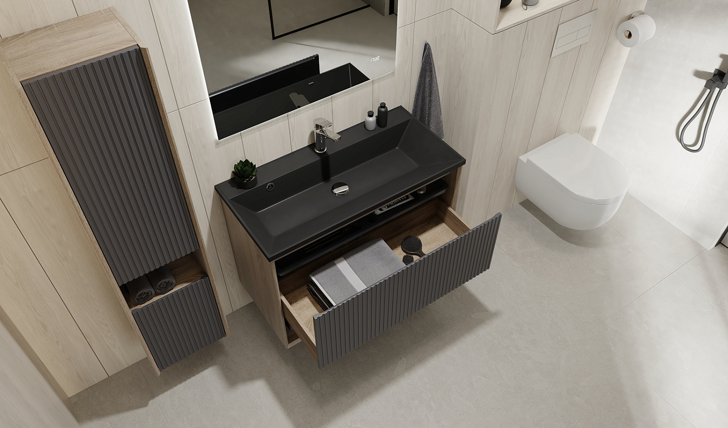 Комплект мебели Тоссони 90 подвесной Дуб Самдал/Антрацит