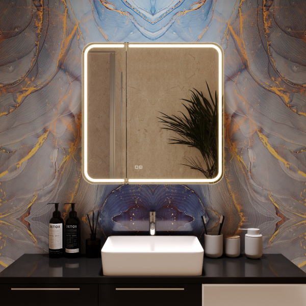 Зеркало-шкаф Лукка Белый 80х80 Сенсор Антипар