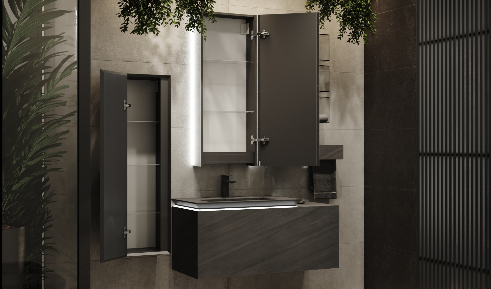 Тумба Incline 110 в HPL пластике и раковиной из архитектурного бетона