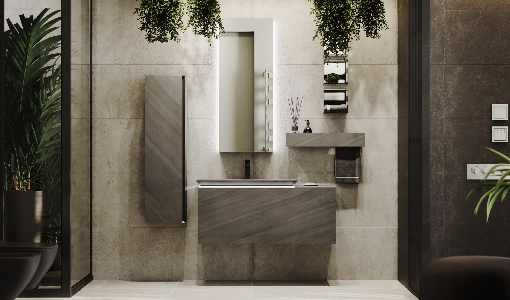 Тумба Incline 110 в HPL пластике и раковиной из архитектурного бетона