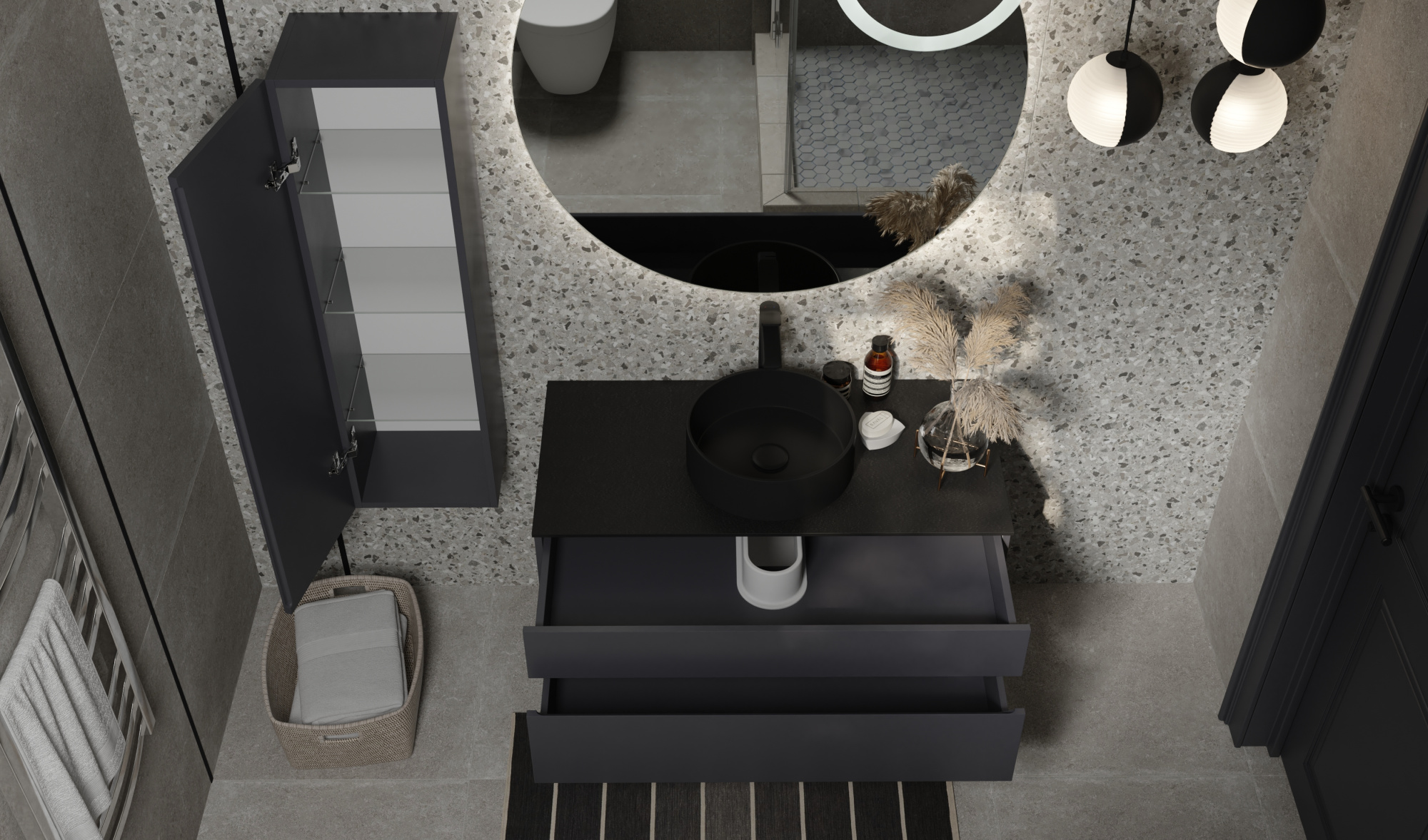 Тумба Decent 100 антрацит, с керамогранитной столешницей