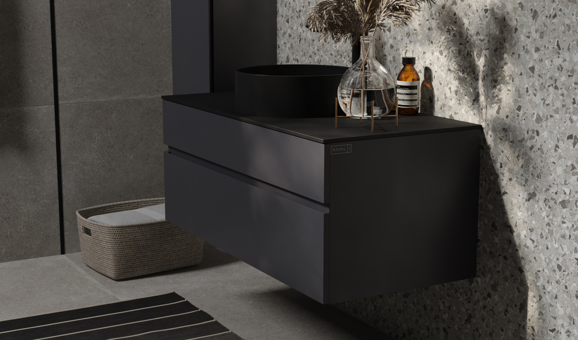 Тумба Decent 100 антрацит, с керамогранитной столешницей