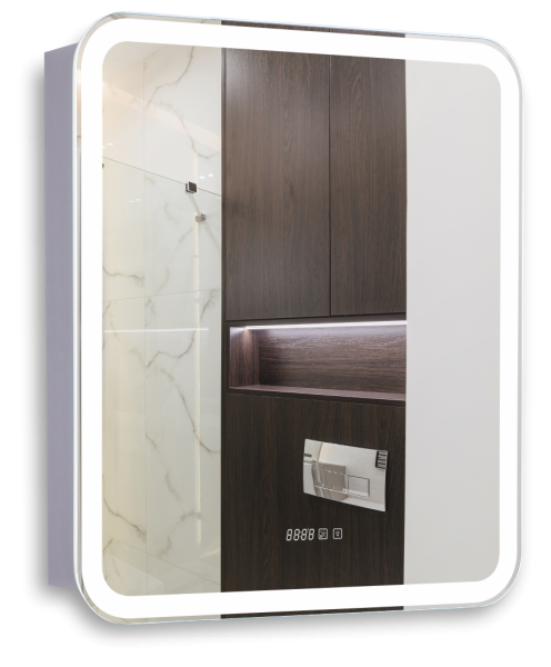Зеркало-шкаф Правый Лантана Белый 70х80 Сенсор 3-6К Часы Антипар