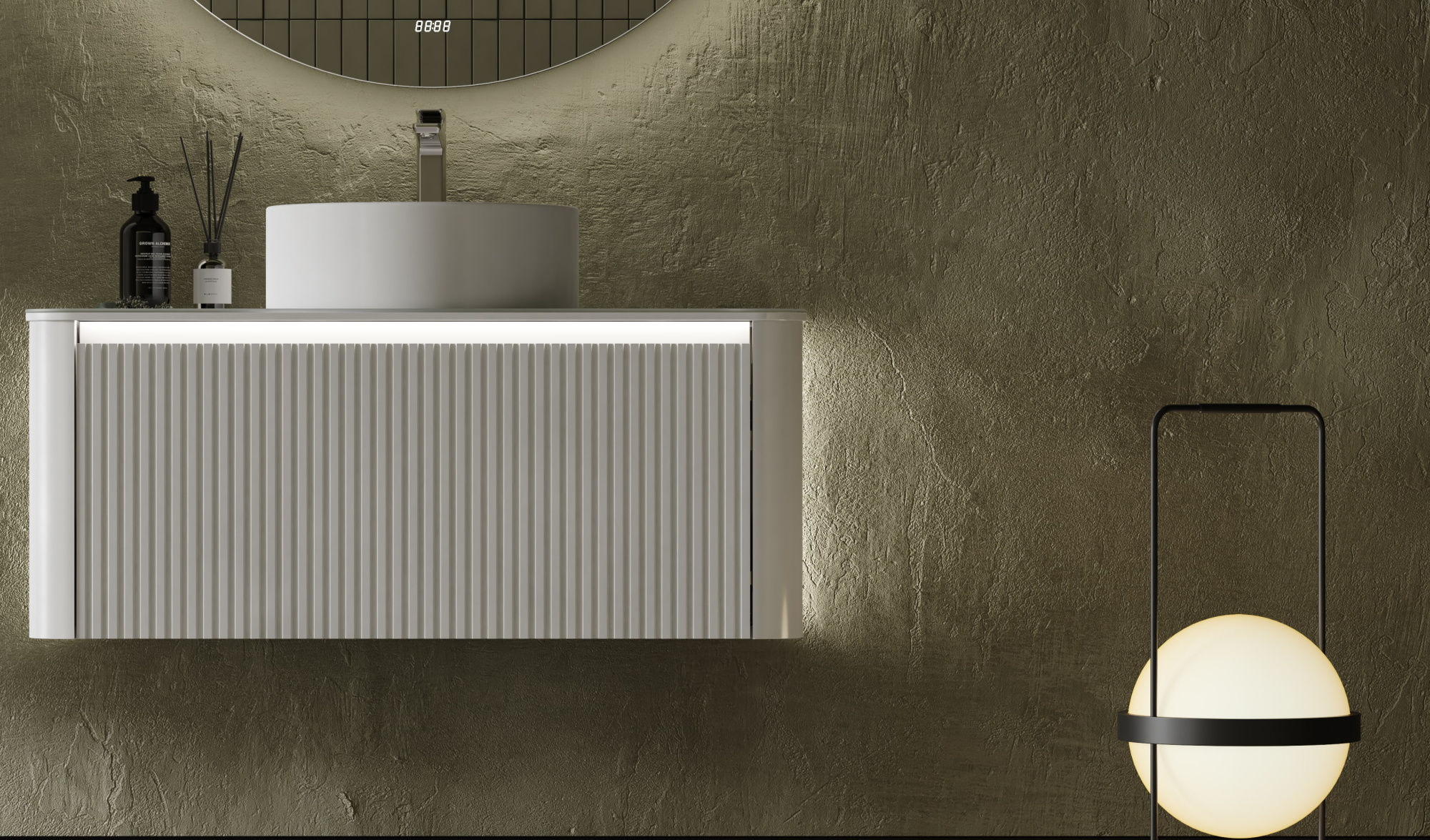 Тумба Lumino 100 белая с покраской в эмали и столешницей из стекла lacobel