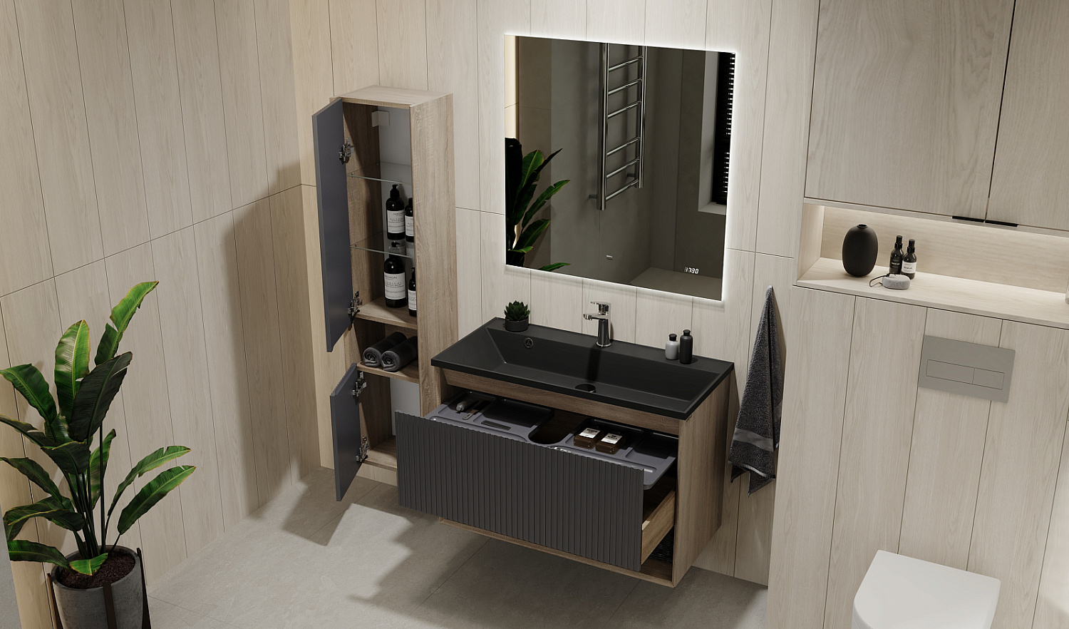 Комплект мебели Тоссони 90 подвесной Дуб Самдал/Антрацит