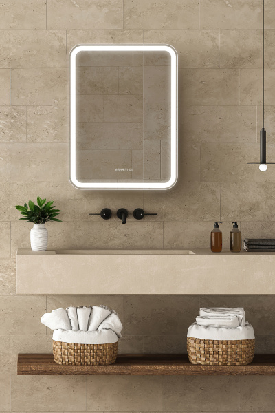 Зеркало-шкаф Правый Ленора Антрацит 60х80 Сенсор 3-6К Часы Антипар