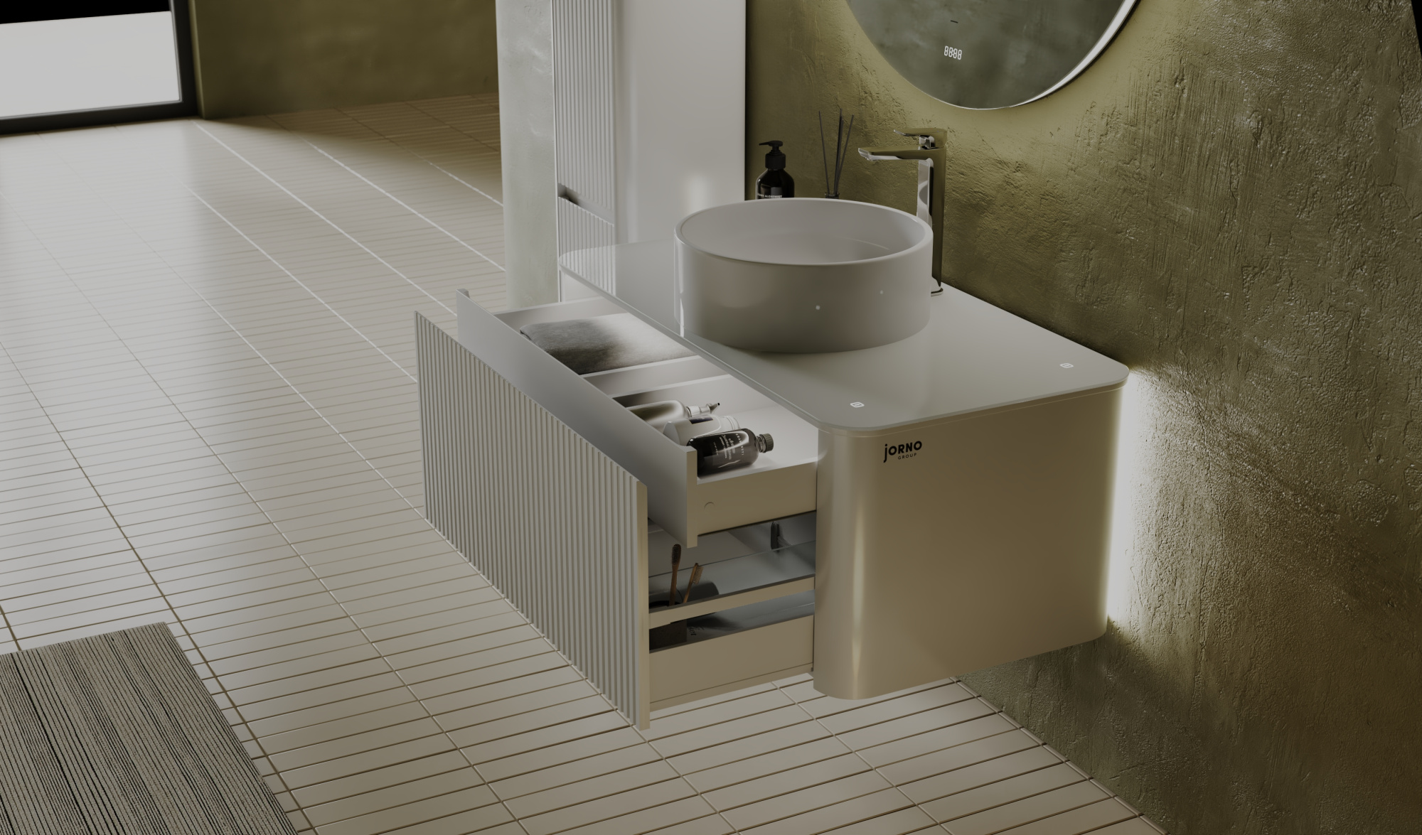 Тумба Lumino 100 белая с покраской в эмали и столешницей из стекла lacobel