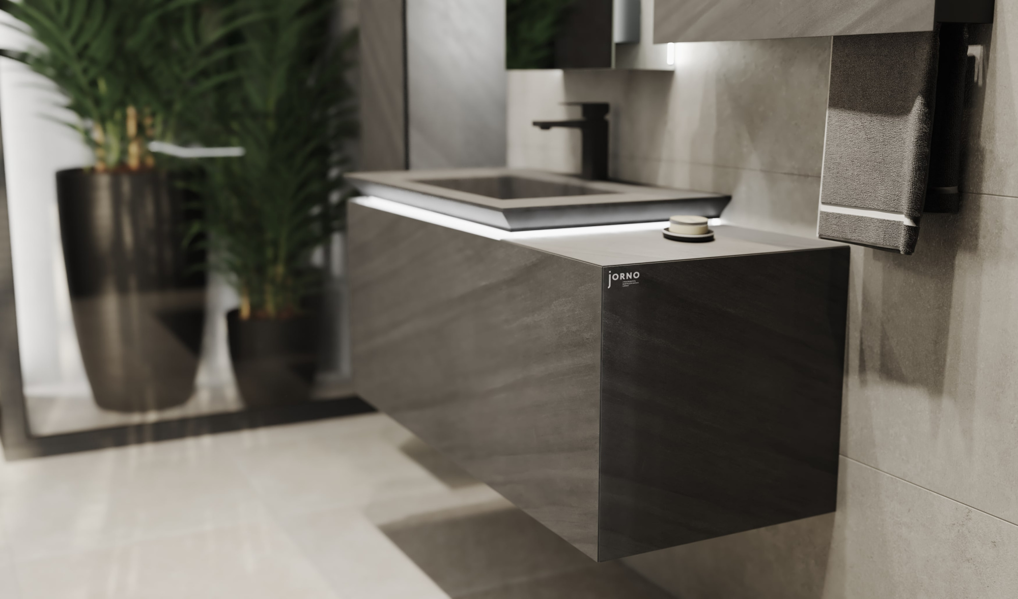 Тумба Incline 110 в HPL пластике и раковиной из архитектурного бетона