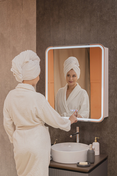 Зеркало-шкаф Левый Лантана Белый 70х80 Сенсор 3-6К Часы Антипар