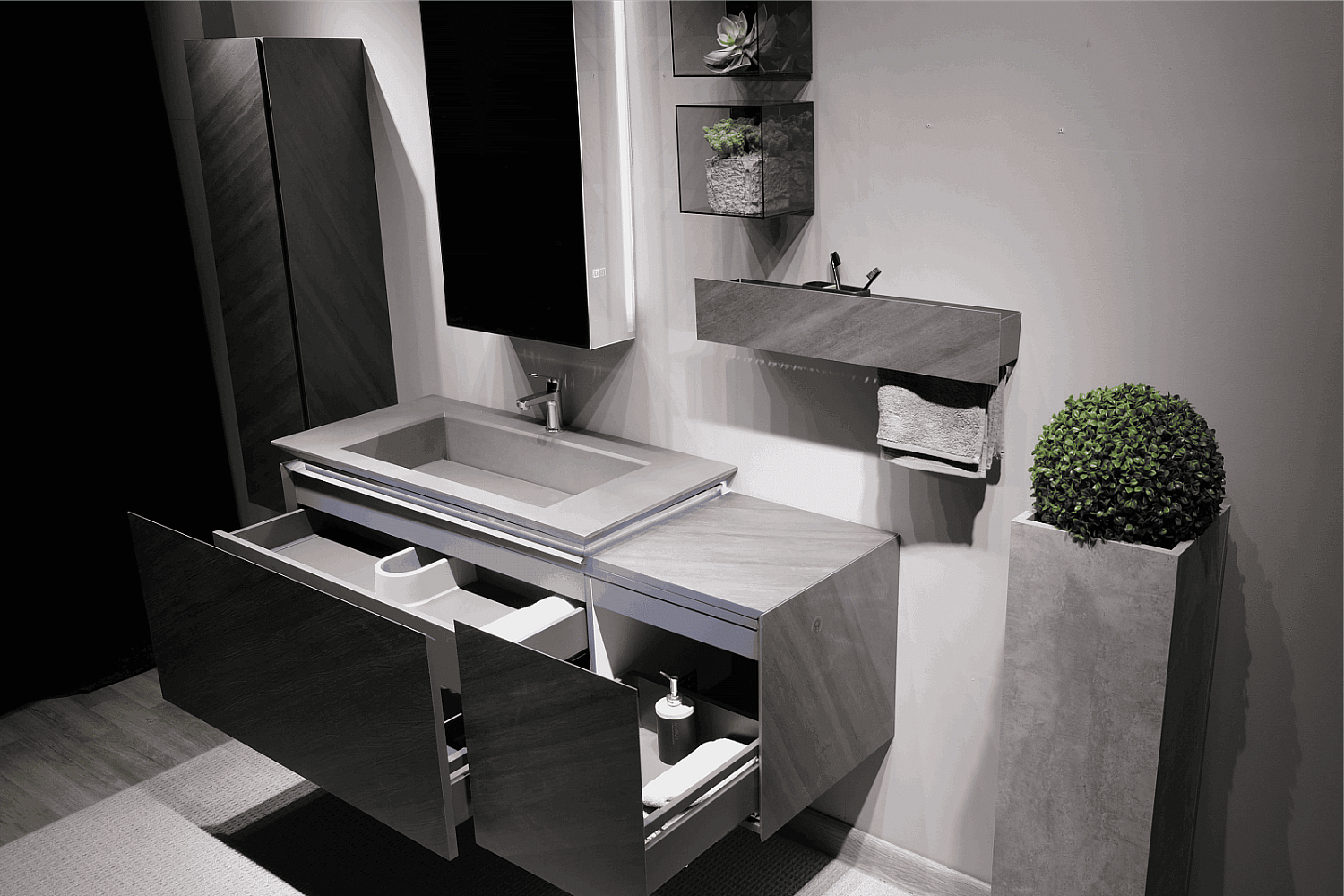 Тумба Инклайн 140 подвесная, бетон