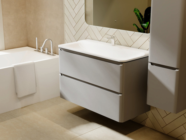 Тумба Вельто 100 с 2 ящ. подвесная светло-серая