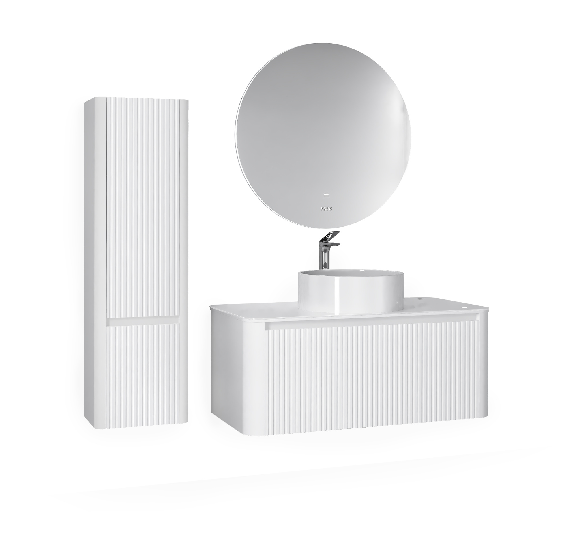 Тумба Lumino 100 белая с покраской в эмали и столешницей из стекла lacobel