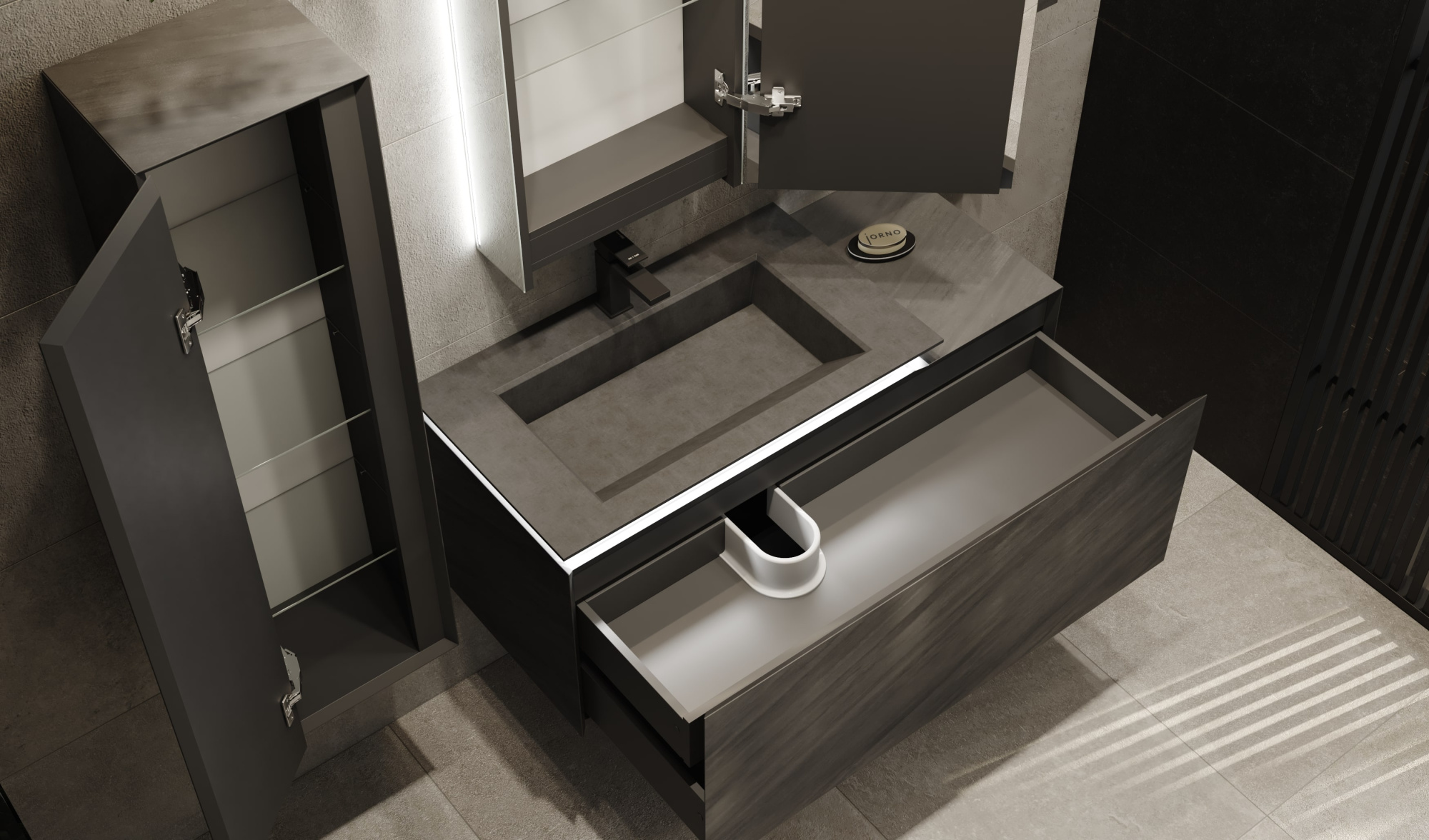 Тумба Incline 110 в HPL пластике и раковиной из архитектурного бетона