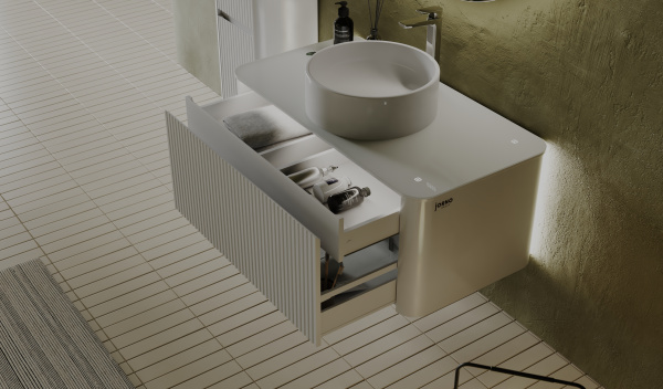 Тумба Lumino 100 белая с покраской в эмали и столешницей из стекла lacobel