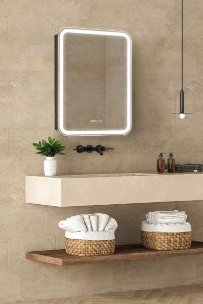 Зеркало-шкаф Правый Ленора Антрацит 60х80 Сенсор 3-6К Часы Антипар