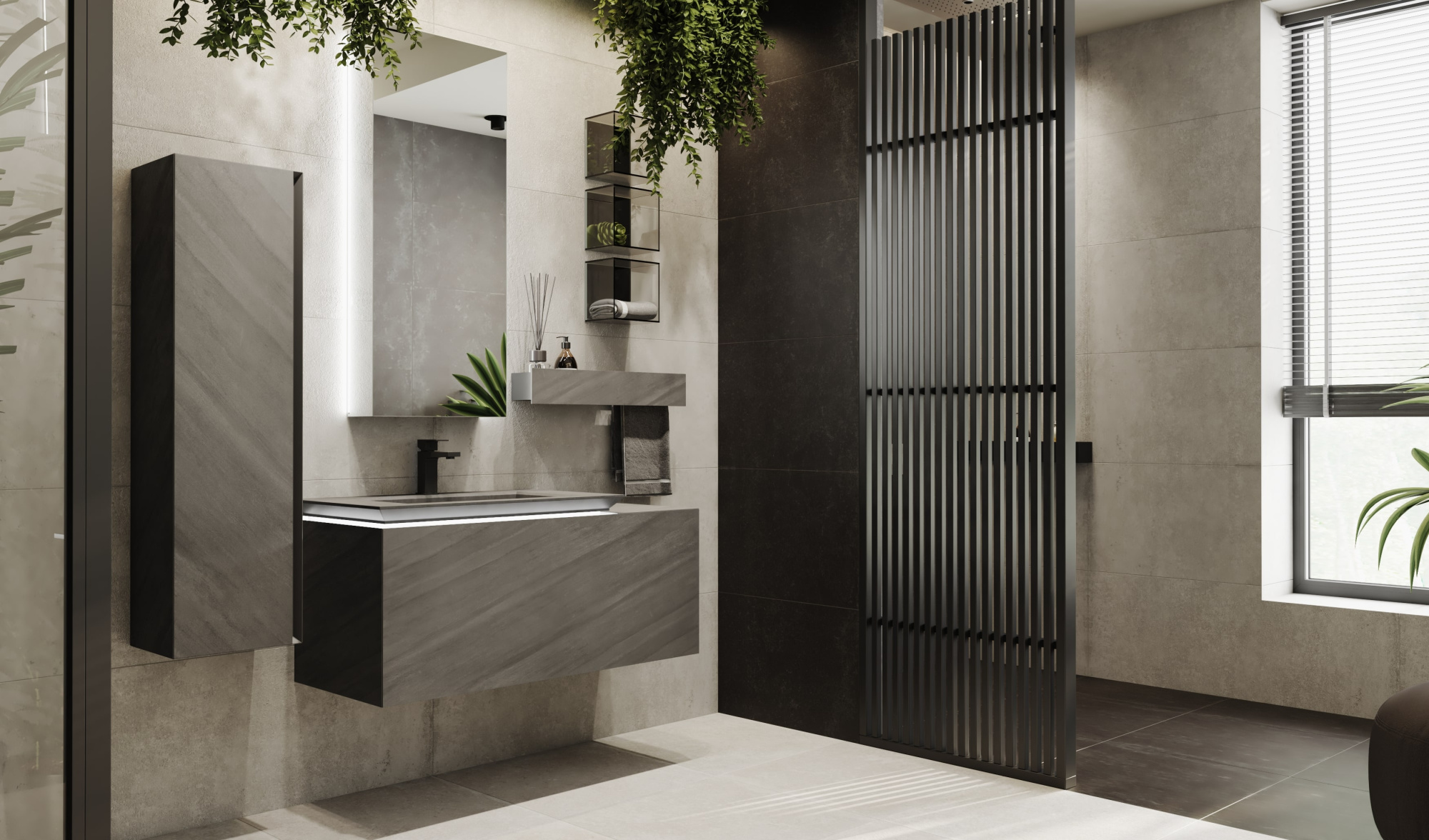 Тумба Incline 110 в HPL пластике и раковиной из архитектурного бетона