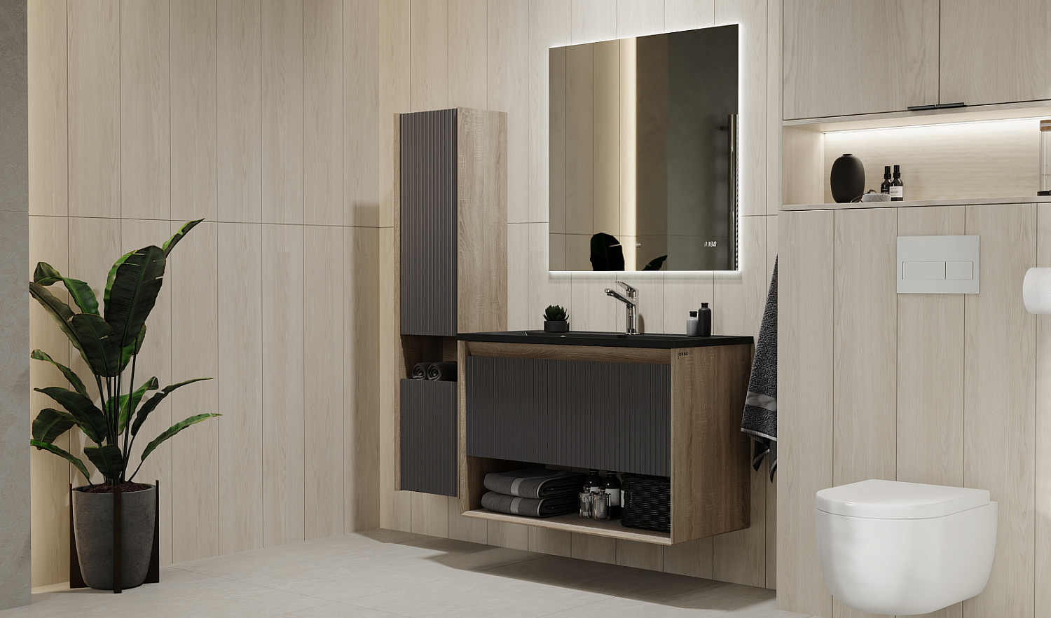 Комплект мебели Тоссони 90 подвесной Дуб Самдал/Антрацит