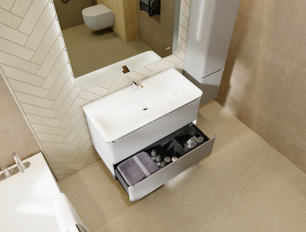 Тумба Вельто 100 с 2 ящ. подвесная светло-серая