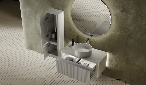 Тумба Lumino 100 белая с покраской в эмали и столешницей из стекла lacobel