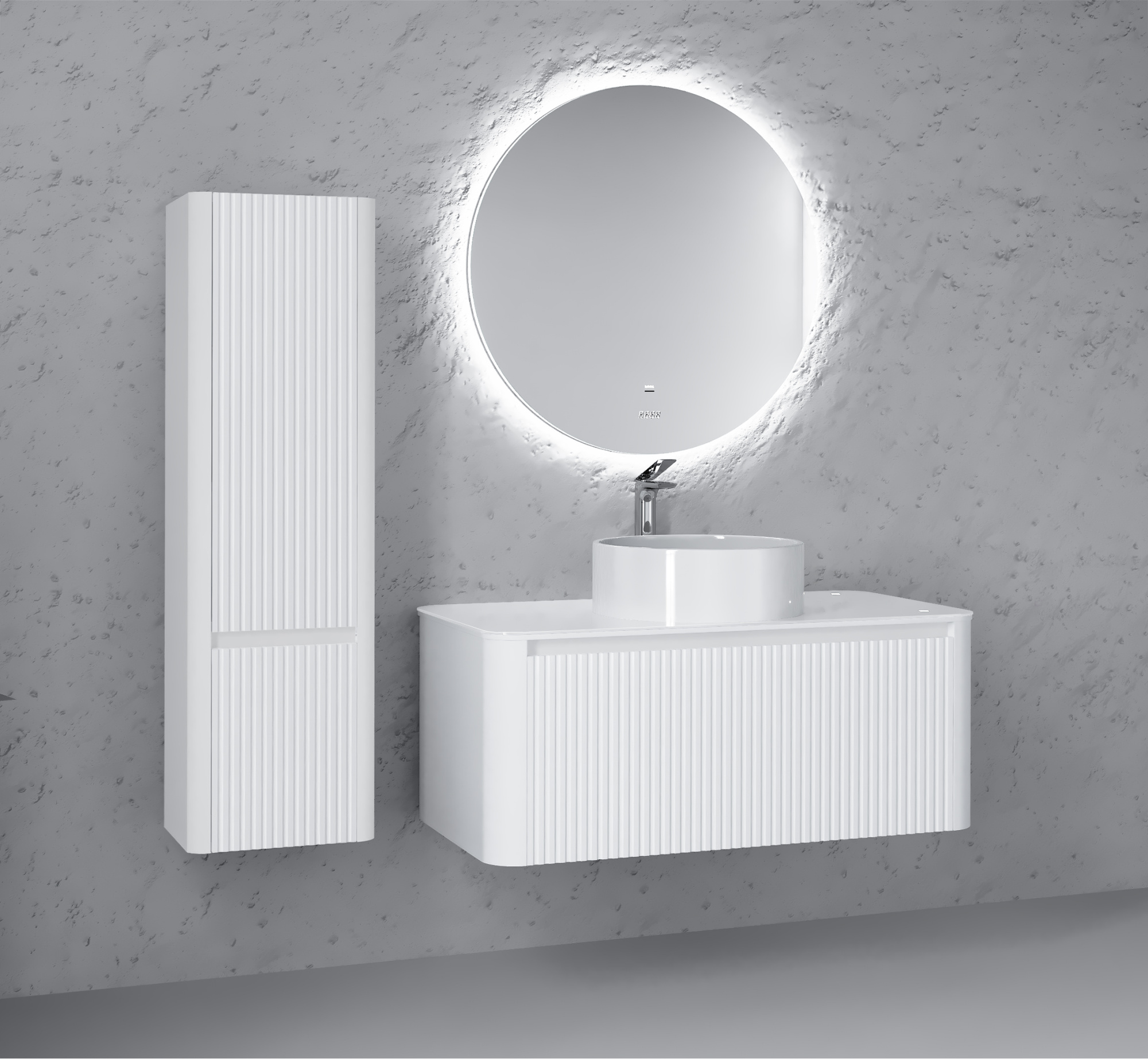 Тумба Lumino 100 белая с покраской в эмали и столешницей из стекла lacobel