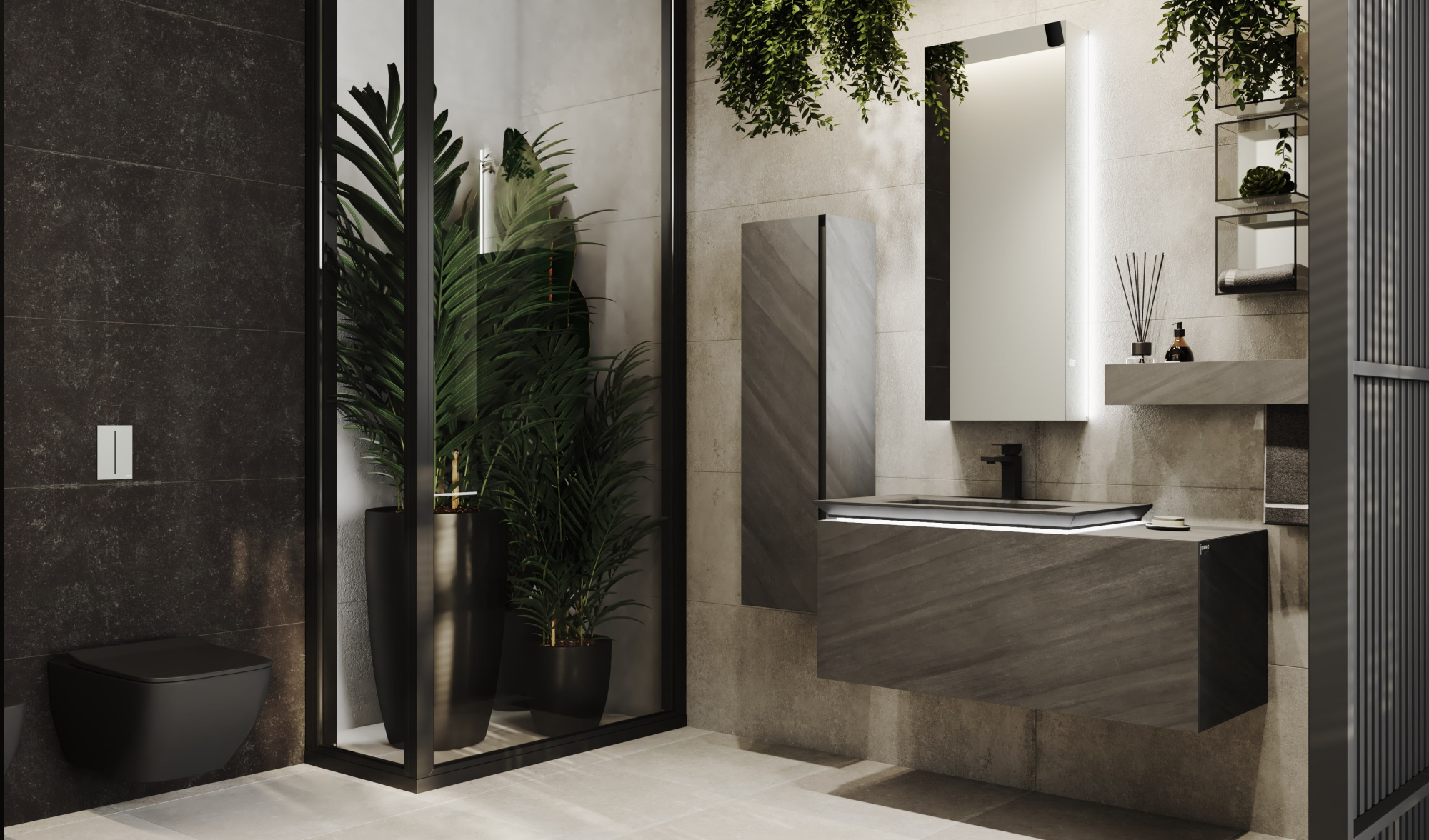 Тумба Incline 110 в HPL пластике и раковиной из архитектурного бетона